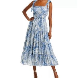Aqua paisley print smocked dress